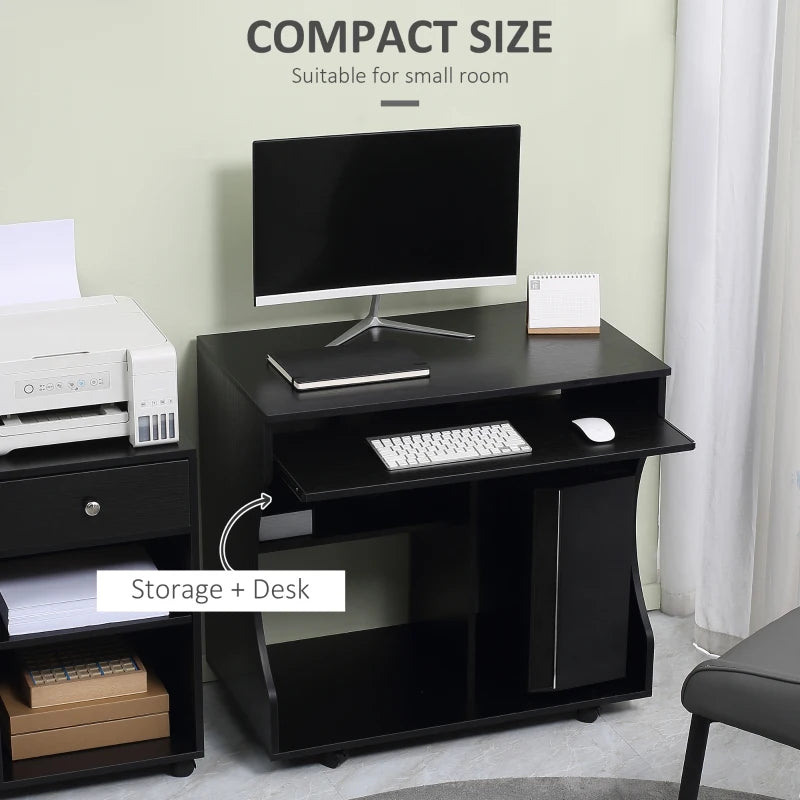Multi-Storage Compact Work Desk on Wheels - Stylish Black Home Office Furniture for Small Spaces