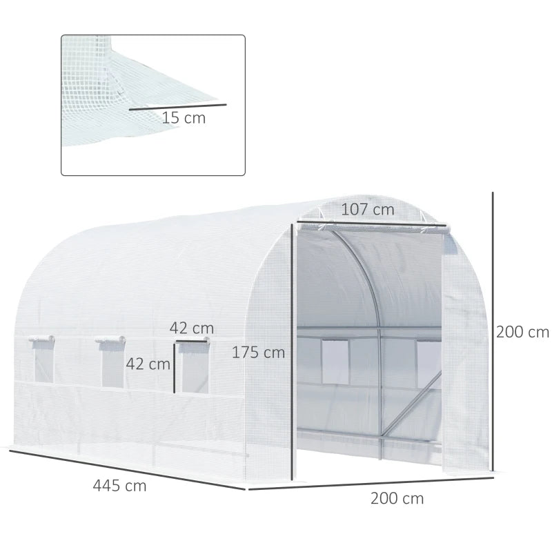 Green Walk-in Garden Greenhouse with Mesh Windows, 4.5 x 2 x 2 m