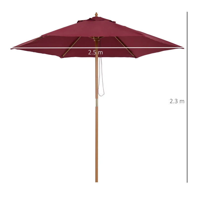 Wine Red 2.5m Wooden Garden Parasol Sun Shade