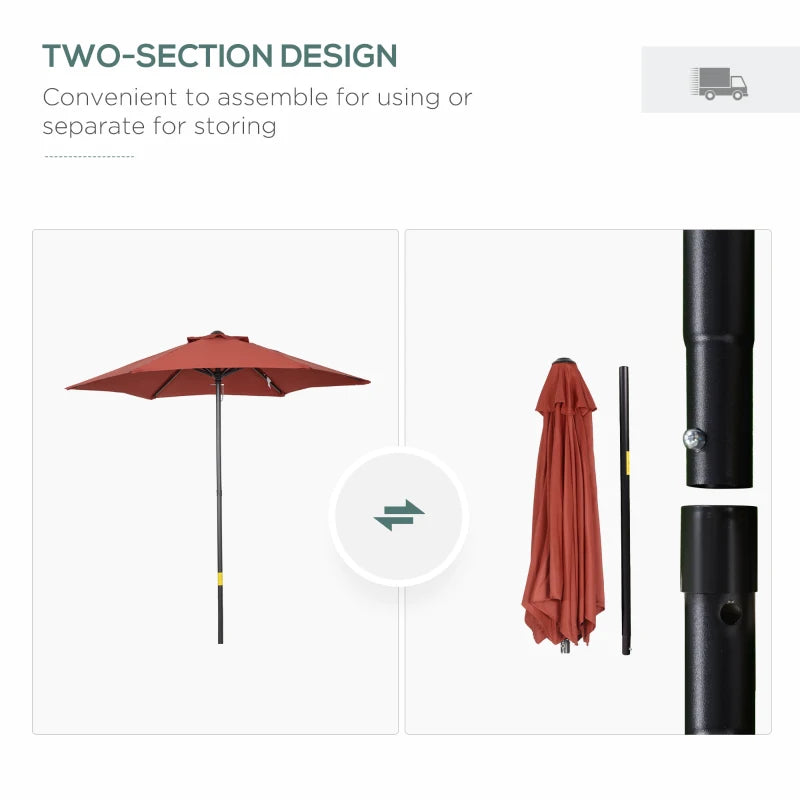 Wine Red 2m Outdoor Garden Parasol Umbrella with 6 Sturdy Ribs