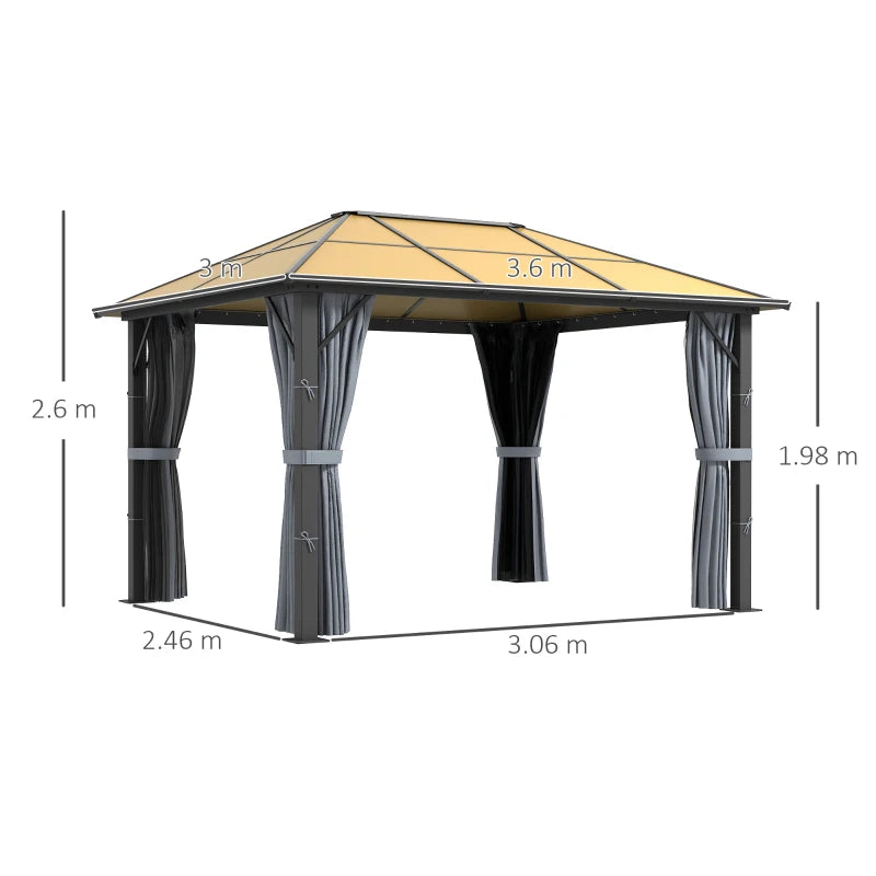 3m x 3.6m Hardtop Aluminium Gazebo With Curtains