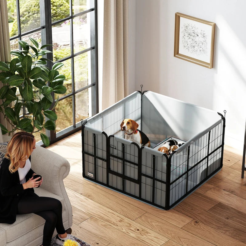 Steel Dog Whelping Box with Washable Pad and Wind-Resistant Cloth for Small and Medium Dogs 102x102x60cm