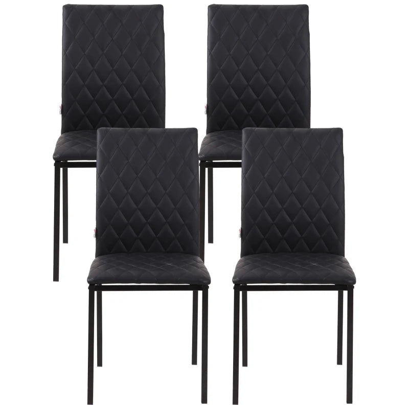 Set of 4 Modern Black Dining Chairs - Upholstered Faux Leather Accent Chairs with Metal Legs for Kitchen