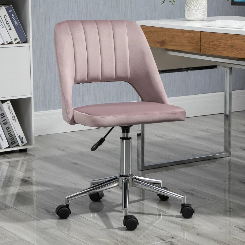 Vinsetto Pink Velvet-Feel Armless Office Chair - Stylish Ergonomic Design for Home & Office - Comfortable Seating Solution