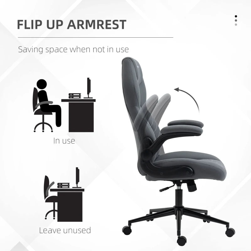 Vinsetto Dark Grey Home Office Desk Chair - Ergonomic Computer Chair with Flip Up Armrests, Swivel Seat & Tilt Function