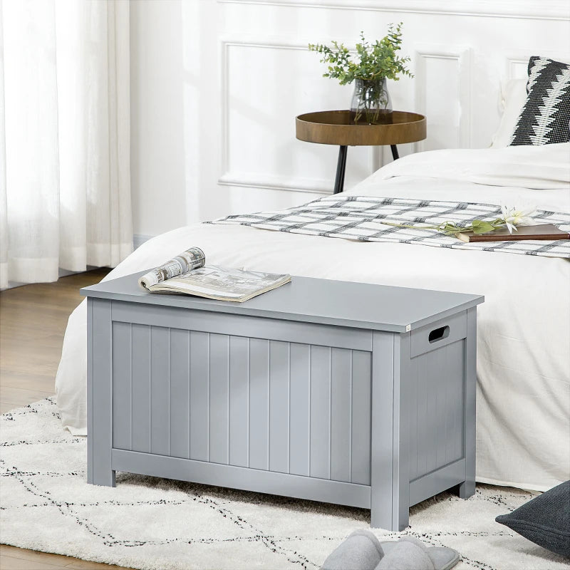 Large Grey Storage Box Toy Chest Organizer with Lid and Safety Hinges for Kids Room