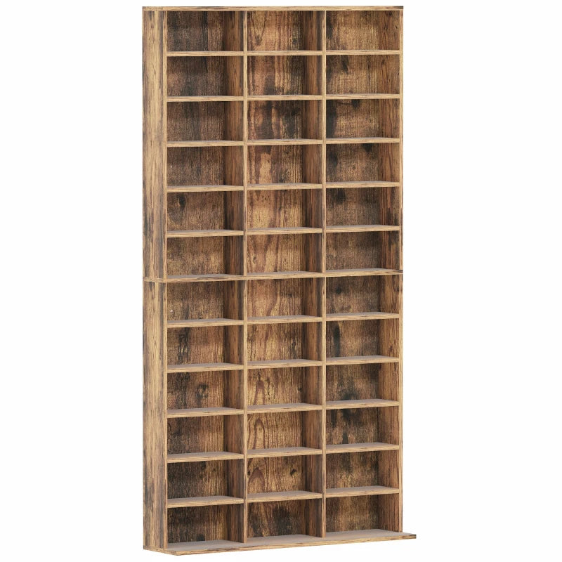 Rustic Brown CD Storage Unit with Adjustable Shelves - 102 x 195 cm - Stylish Media Organizer for Home