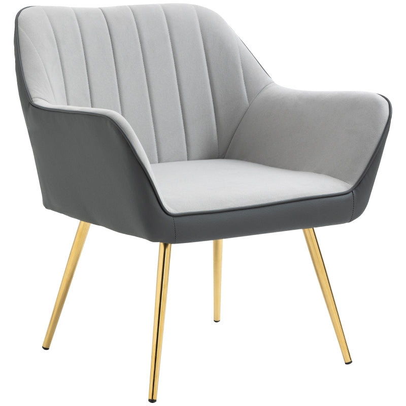 Velvet Accent Chairs with Gold Legs for Modern Living Room and Bedroom, Light Grey Upholstered Design