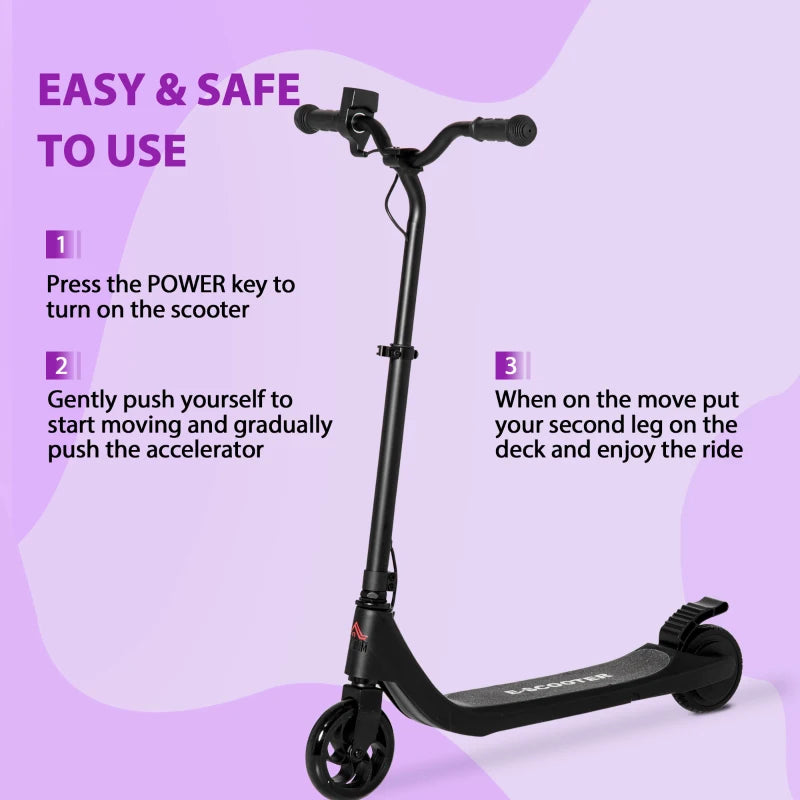 Electric Scooter for Kids, 120W Motor, Adjustable Height, Rear Brake, Safe E-Scooter for Ages 6+, Black