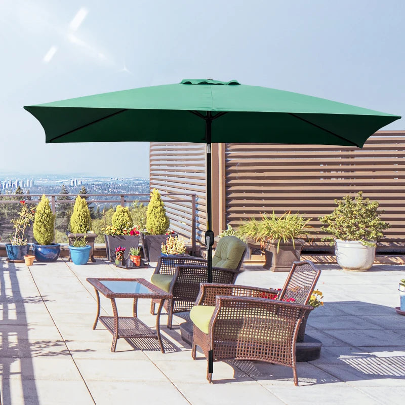 Green Rectangular Patio Umbrella with Tilt Crank - 3x2m