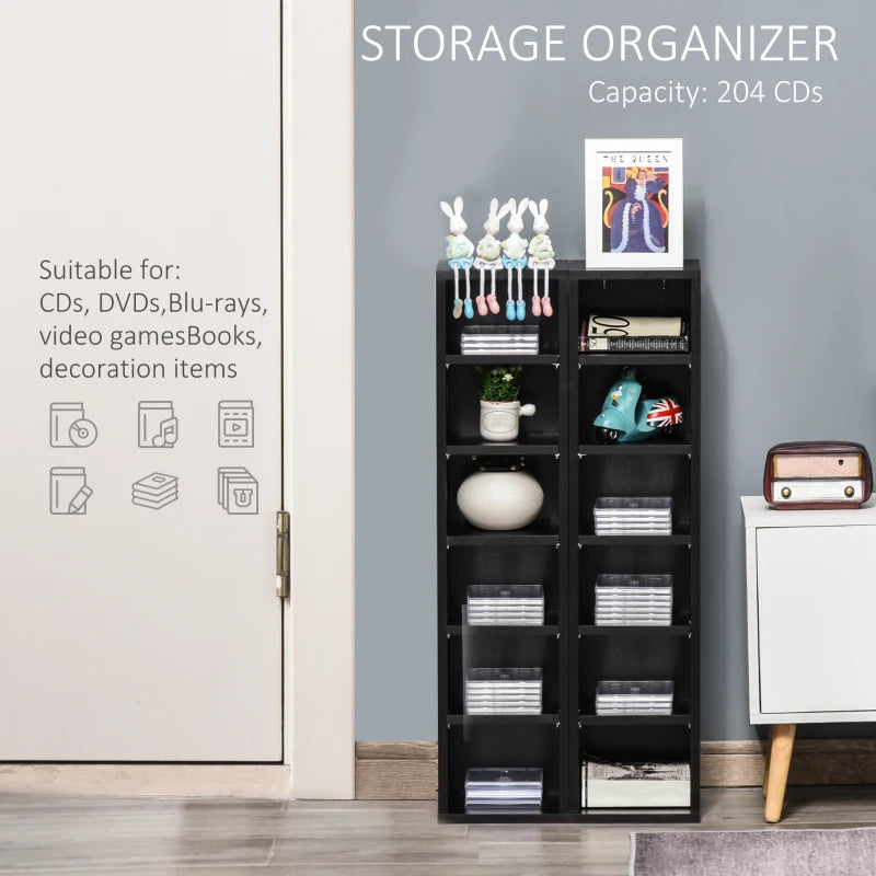 Set of 2 Black CD Media Display Shelves - Adjustable Blu-Ray Tower Rack & Bookcase Storage Organizer