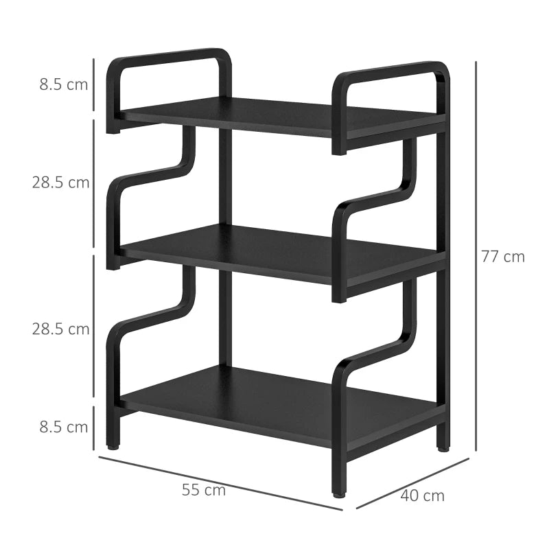 3-Tier Printer Stand with Storage Shelves - Black Printer Table for Home Office & Study, 55x40x77cm