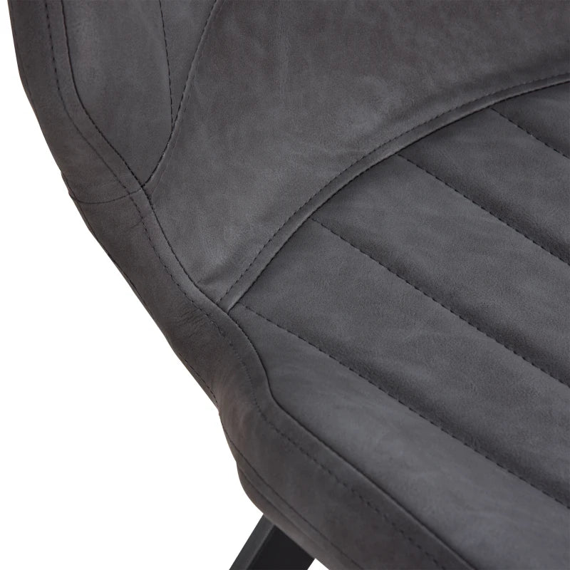Set of 2 Grey PU Leather Dining Chairs with Backs, Padded Seats & Steel Frame for Kitchen & Dining Room