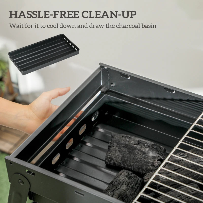 Portable Foldable Charcoal Grill - Compact Black BBQ for Outdoor Cooking and Camping
