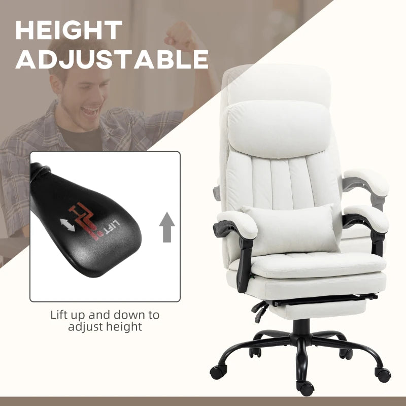 Vinsetto Ergonomic Office Chair with Massage & Heating, 155° Recline, Lumbar Support, Footrest - Cream White