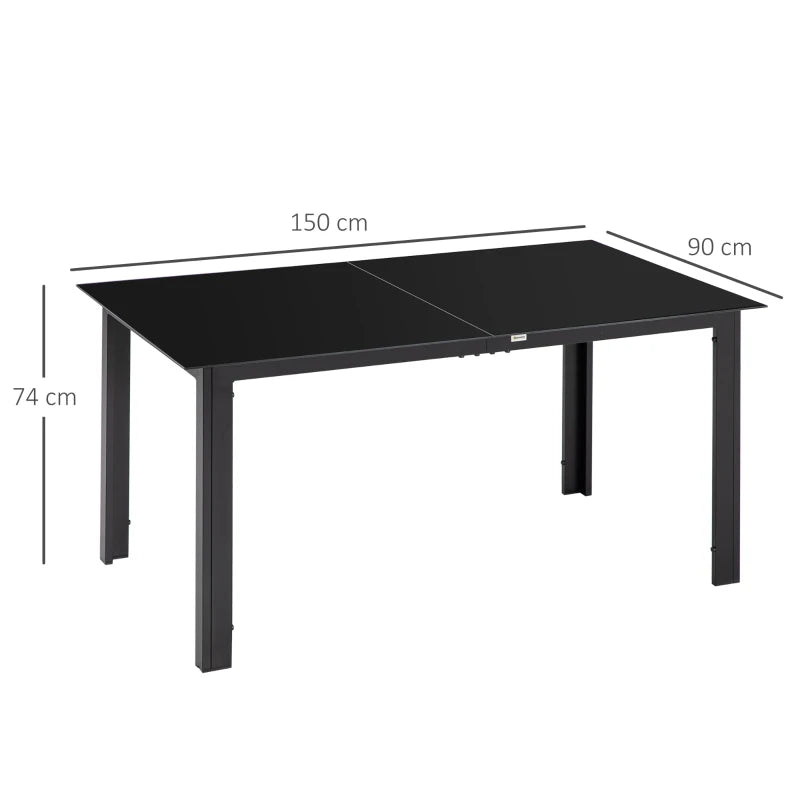 Black 6-Seater Outdoor Aluminium Dining Table with Glass Top