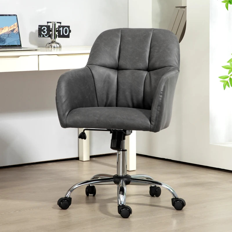 Stylish Grey Faux Leather Tub Office Chair with Wheels - Ergonomic Design for Home & Office Use