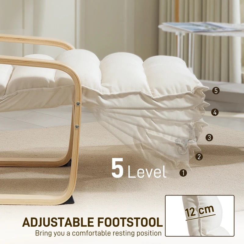 Curved Wooden Accent Chair with Adjustable Footrest - Stylish Cream White Design for Living Room & Home Decor