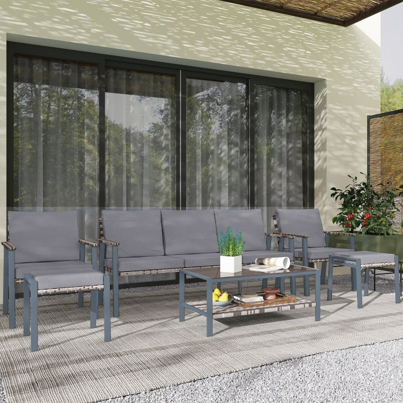 Grey Six-Piece Rattan Garden Sofa Set - Outdoor Furniture for Patio and Backyard