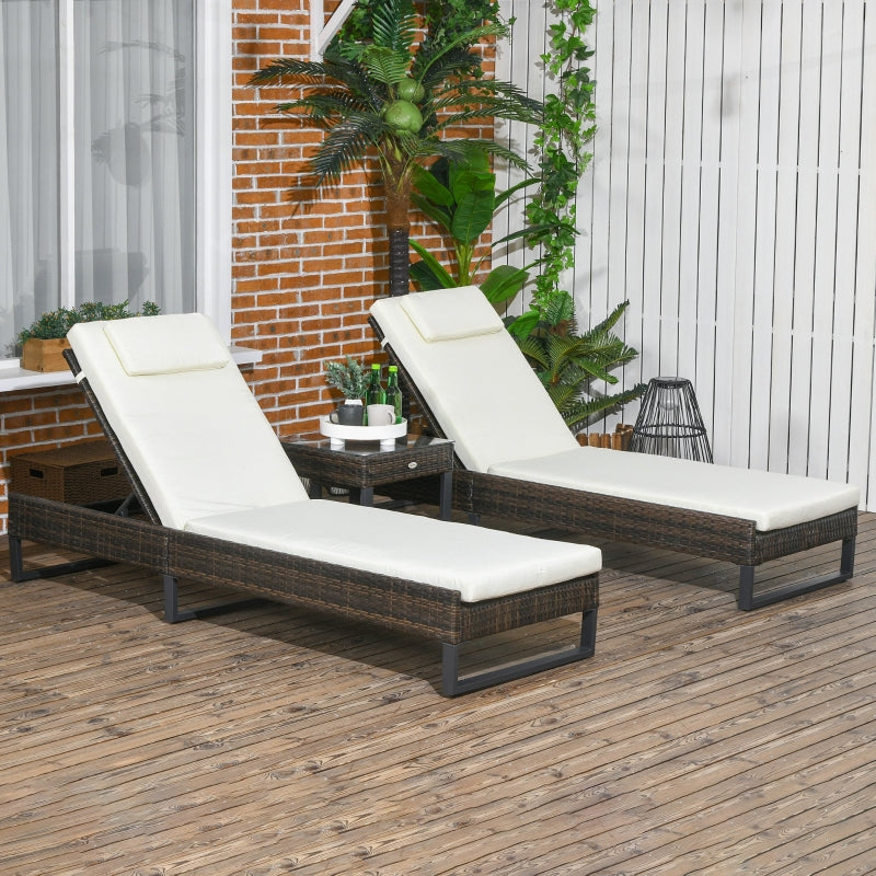 3-Piece Reclining Lounger Set with Glass-Top Table in Cream