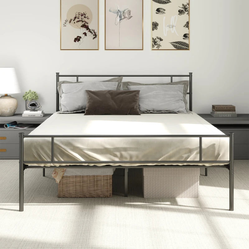 King Metal Bed Frame with Headboard & Footboard - Solid Slat Support, Underbed Storage, Stylish Black Bedroom Furniture