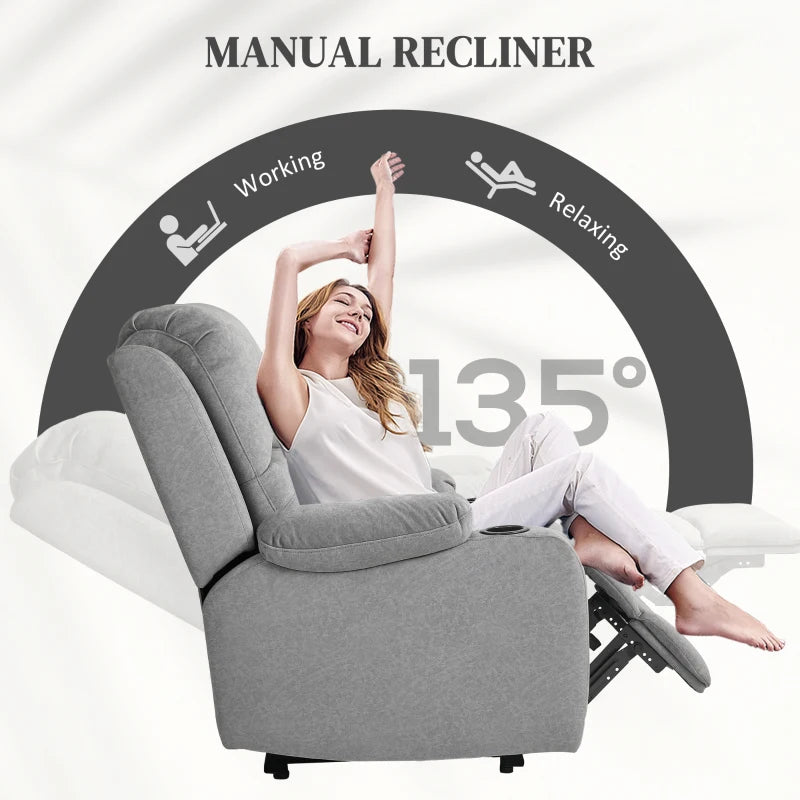 Grey Microfibre Manual Reclining Armchair with Footrest for Ultimate Comfort and Relaxation