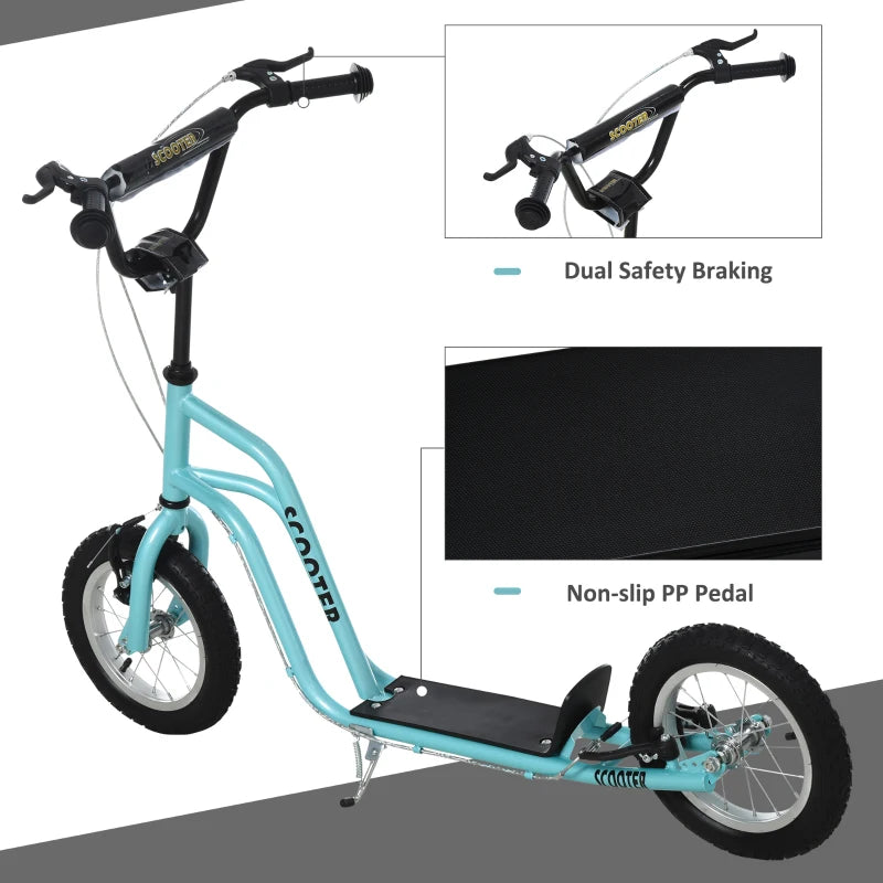 Blue Stunt Scooter for Kids - 12" Rubber Tyre Kick Scooter with Adjustable Handlebar & Dual Brakes