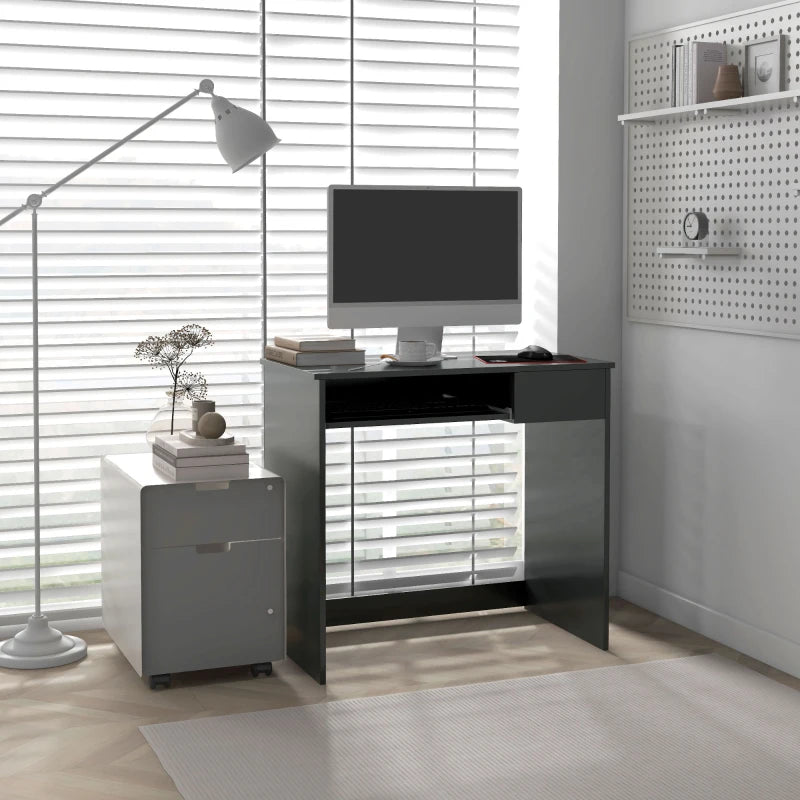 Compact Grey Computer Desk with Keyboard Tray & Drawer - Ideal Study & Writing Desk for Home Office