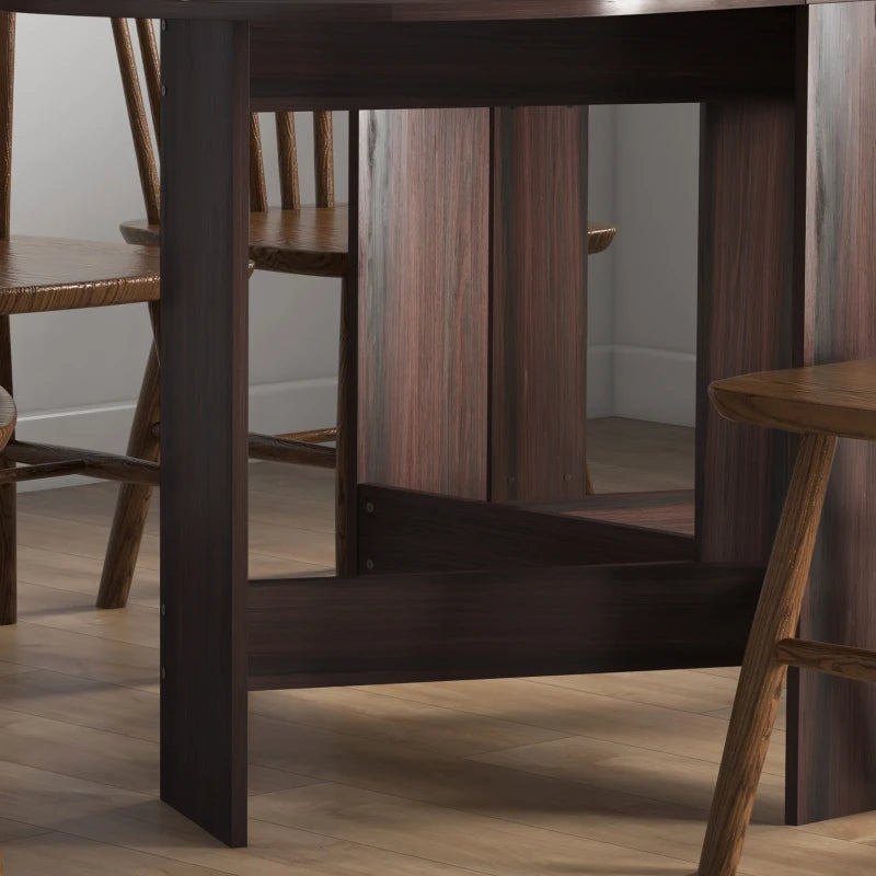Folding Drop Leaf Dining Table for Small Spaces - Oval Chocolate Wood Effect Tabletop for Dining Room