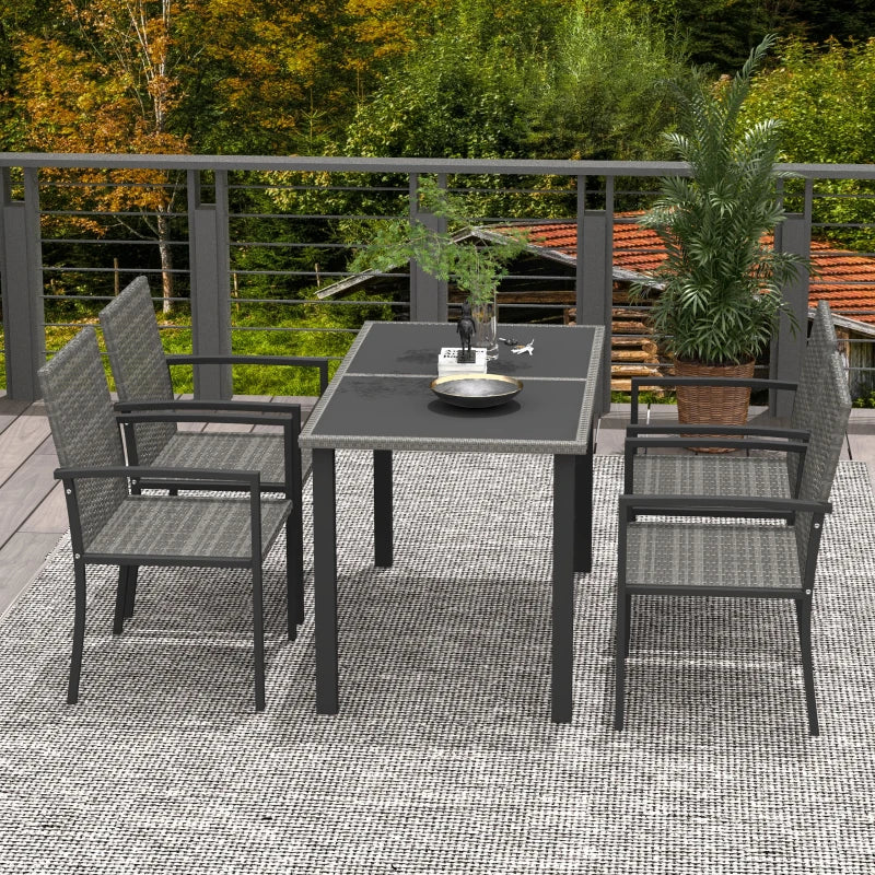 Grey 5-Piece Outdoor Patio Dining Set with Glass Tabletop and 4 Chairs