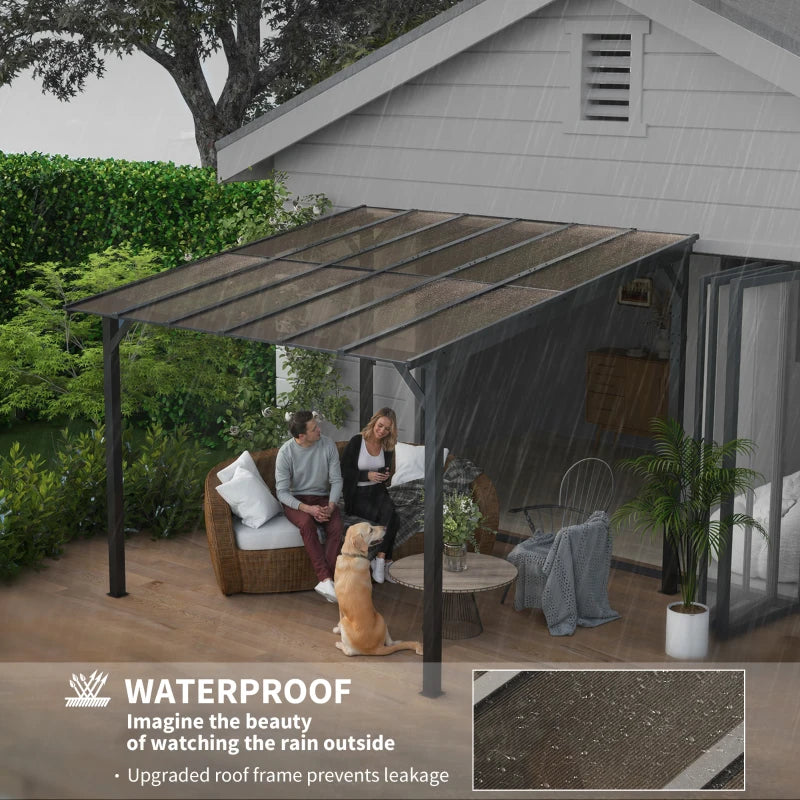 3x3m Dark Grey Metal Pergola with UPF 50+ Waterproof Polycarbonate Roof - Wall-Mounted or Free Standing Garden Gazebo, Wind-Resistant Outdoor Sun Shade