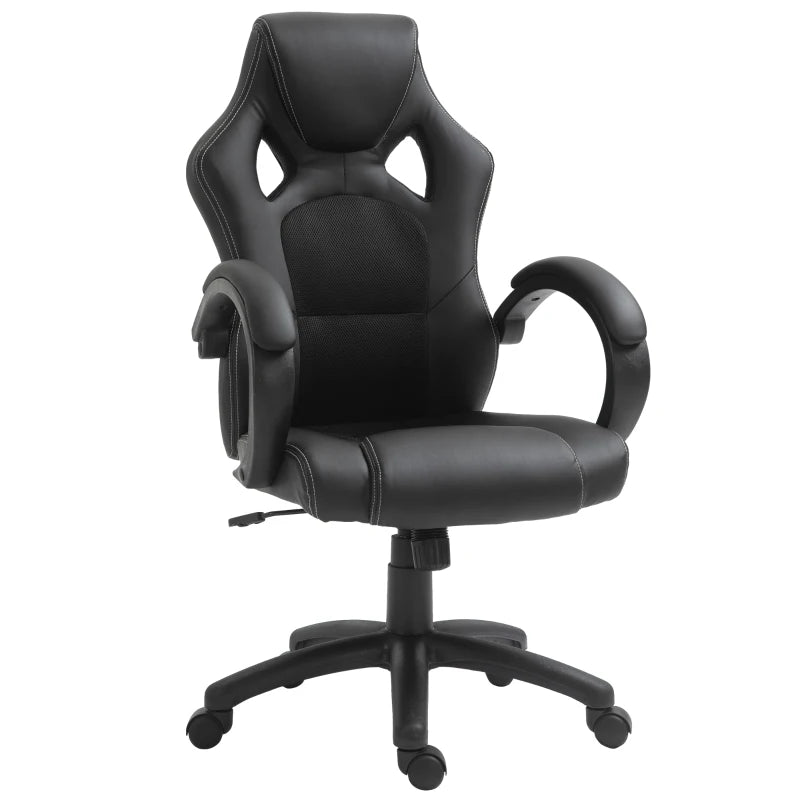 Vinsetto Ergonomic Faux Leather Swivel Office Chair with Wheels and Armrests for Home Office Black