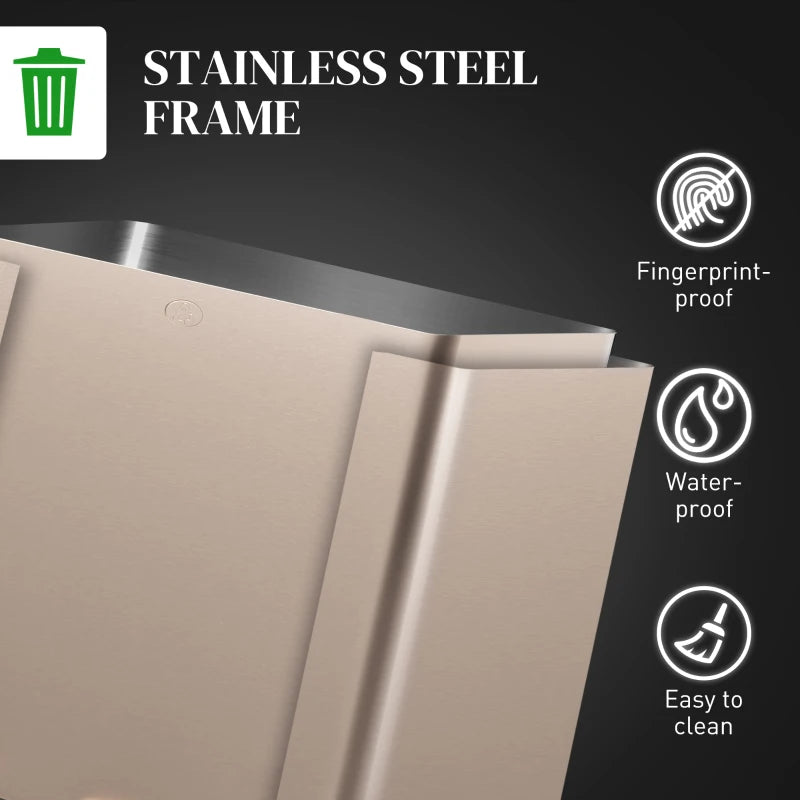 45L Triple Compartment Stainless Steel Bin with Deodoriser Holders - Elegant Gold Tone Waste Management Solution