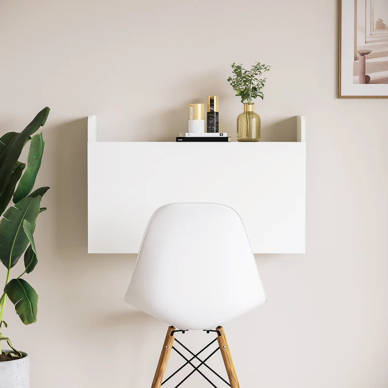 Wall Mounted Drop Leaf Laptop Desk with Storage - Space Saving Home Office Table, 77cm x 20cm x 51cm, White
