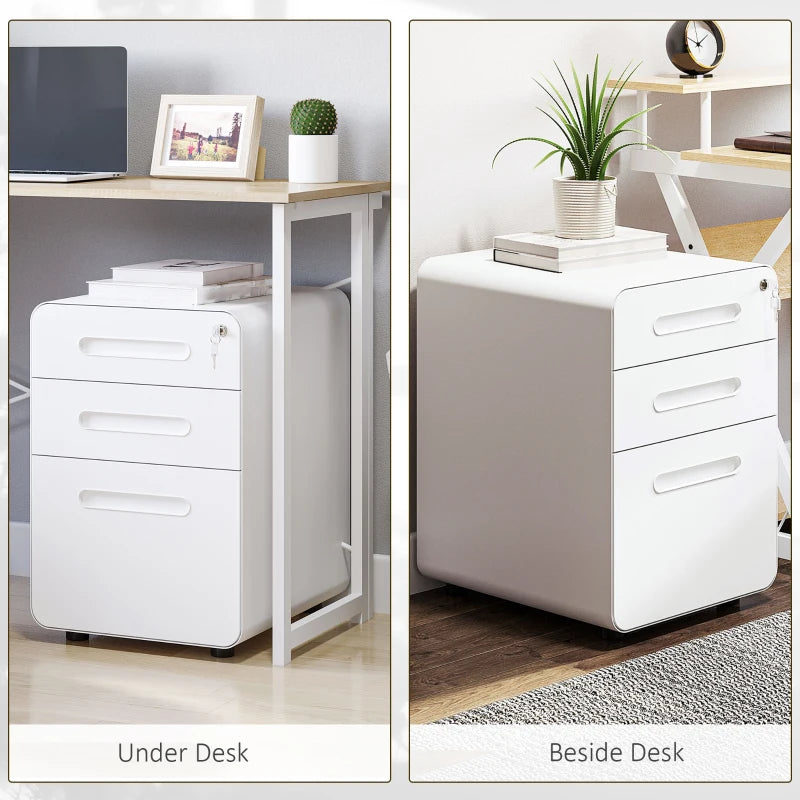 Vinsetto Lockable File Cabinet - 3 Drawer Vertical Office Storage for A4, Letter, Legal - Anti-Tilt, Pre-Assembled, White