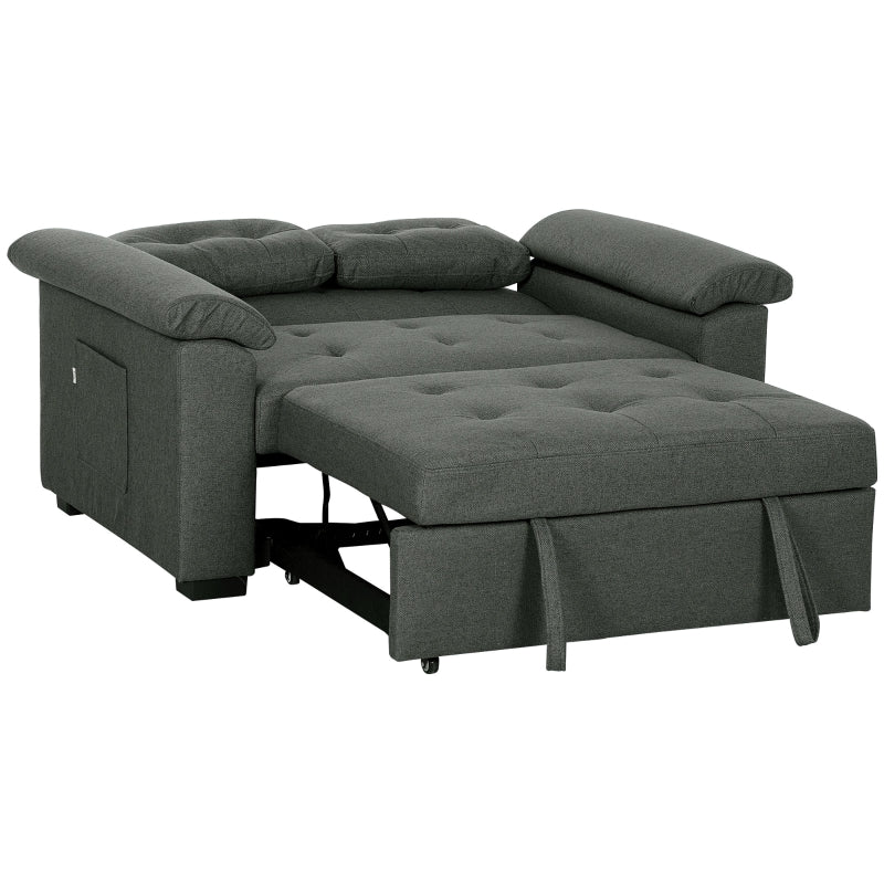 Fabric 2-Seater Click Clack Sofa Bed with Pocket Springs, Cushions and Side Pockets for Living Room, Charcoal Grey