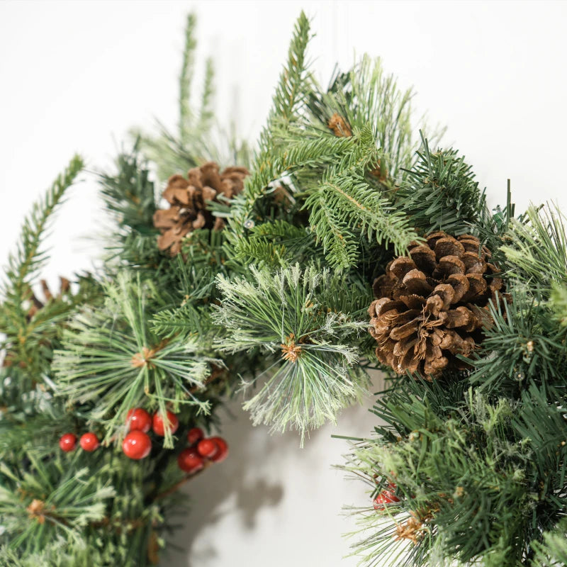 60" Cone and Berry Christmas Wreath with LED Lights - Festive Holiday Decor for Home and Office