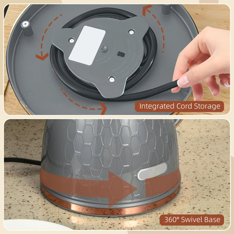3kW Rapid Boil Grey Honeycomb Kettle - Stylish, Fast Boiling Electric Kettle for Home & Kitchen