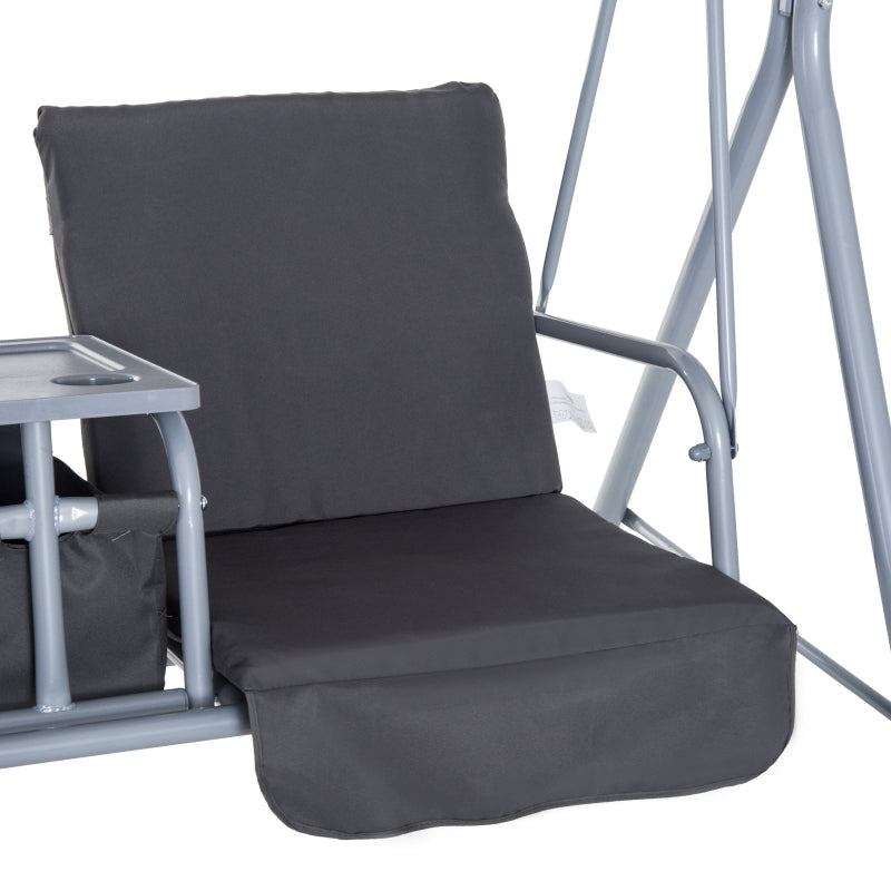 Grey Steel Frame 2-Seater Swing Chair with Table