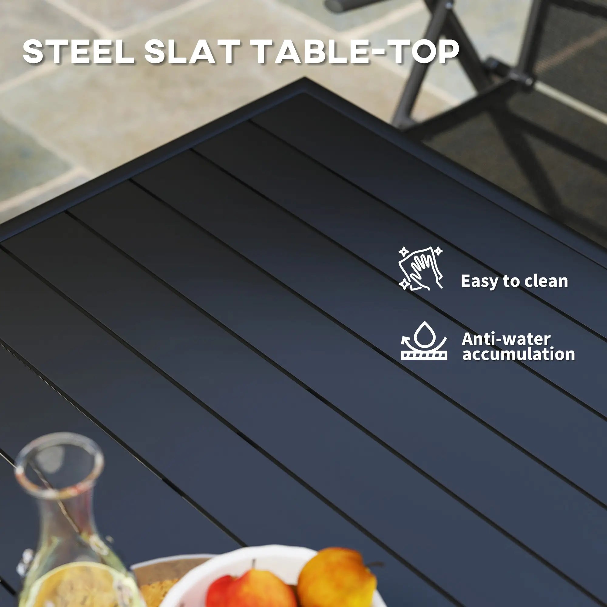 Black Square Garden Table with Slat Top