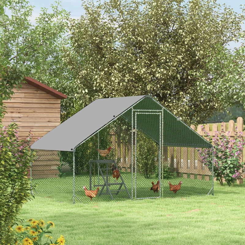 Galvanised Walk-in Chicken Coop & Rabbit Hutch - 3x2x2m Poultry House with Water-Resistant Cover for Garden