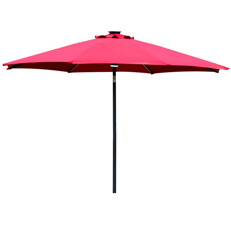 Red Solar LED Garden Parasol - 2.7m Sun Umbrella