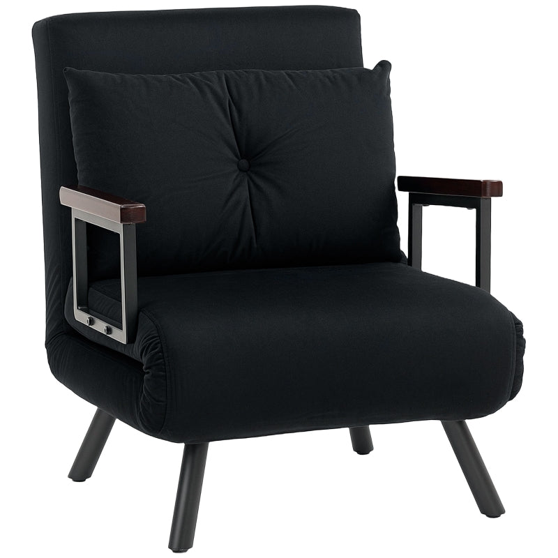 Velvet-Feel Single Chair Bed with Pillow - Stylish Black Design for Comfort and Versatility
