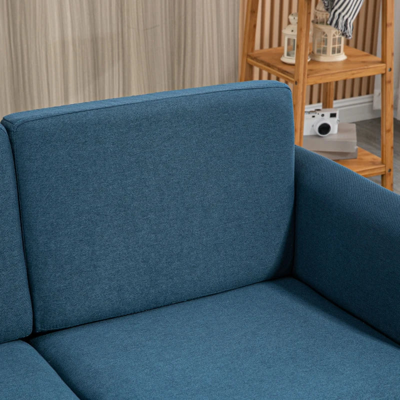 Modern Compact Loveseat Sofa for Living Room with Wooden Legs and Armrests in Blue