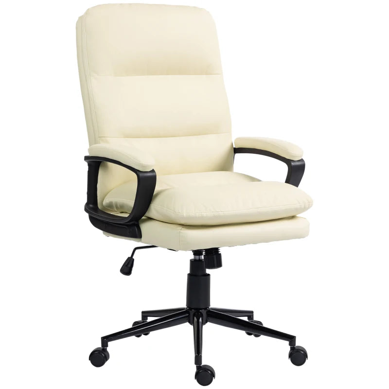 Vinsetto Cream White PU Leather Office Chair - Adjustable Height, Swivel Rolling Wheels for Home & Study