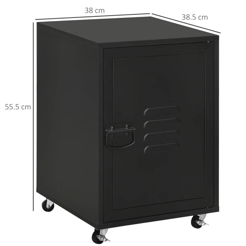 Rolling Metal Filing Cabinet - Industrial Mobile Storage with Adjustable Shelf & Wheels for Home Office & Living Room - Black