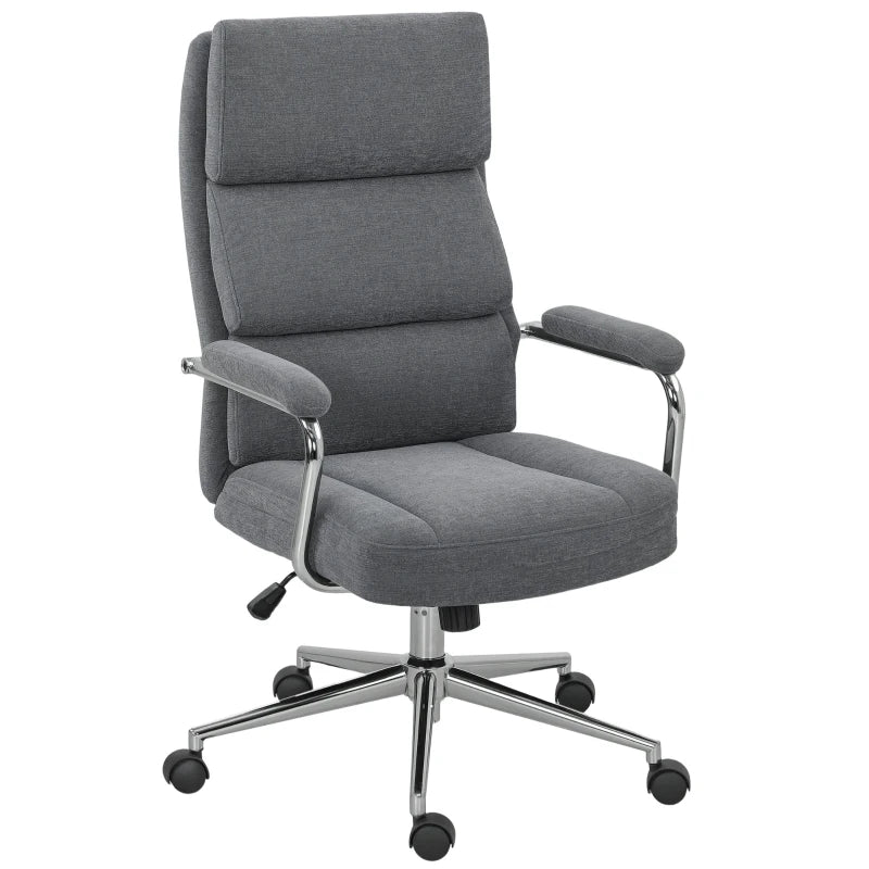 Executive Office Chair - Charcoal Grey Linen Fabric Desk Chair with Double-Layer Back Cushion, Tilt Function & Height Adjustment