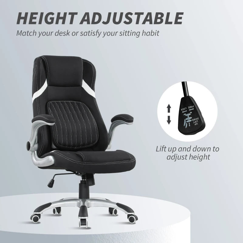 Vinsetto Adjustable Height Linen-Look Office Chair - Stylish Black Ergonomic Design for Home & Office Comfort