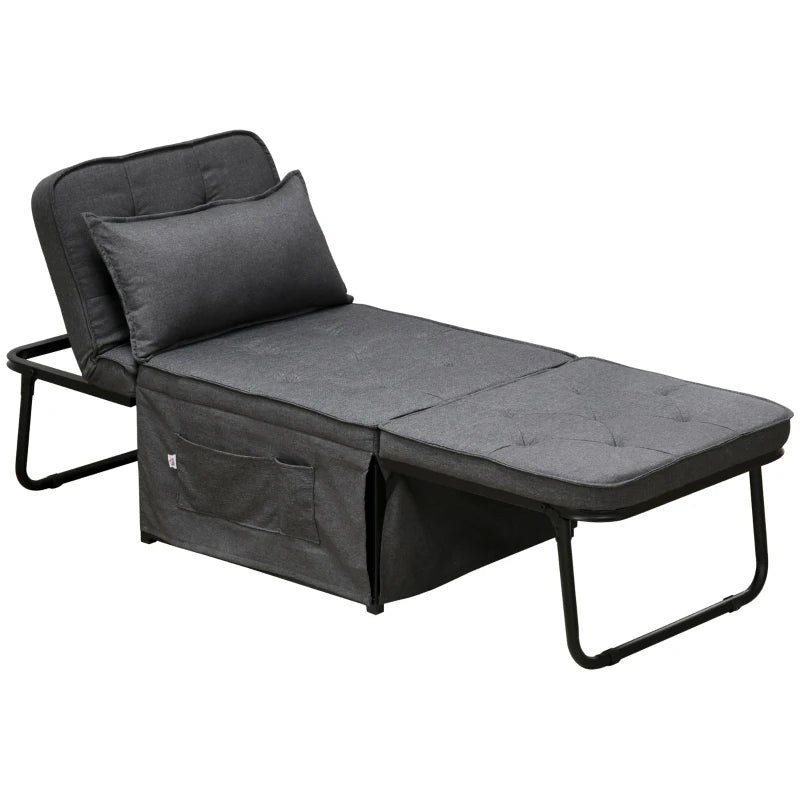 Adjustable Backrest Folding Sleeper Chair Bed with Pillow and Side Pockets for Living Room, Charcoal Grey