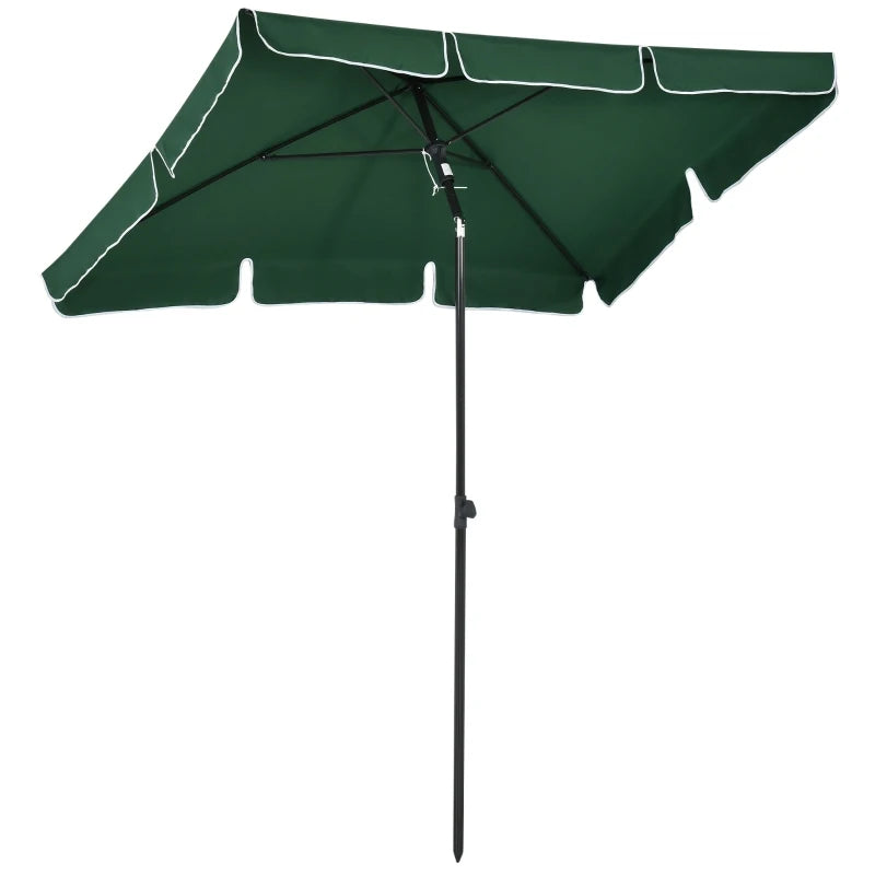 Green Rectangular Garden Parasol Umbrella with Ruffles, Aluminium Pole - 2 x 1.3m